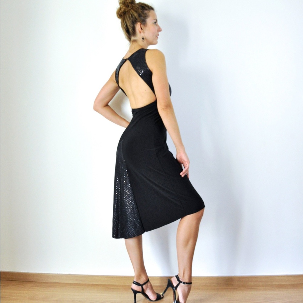 Elegant Black Tango Milonga Sleeveless Dress